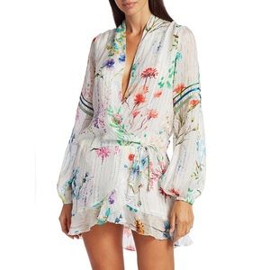 Rococo Sand Metallic Stripe Floral Wrap Dress